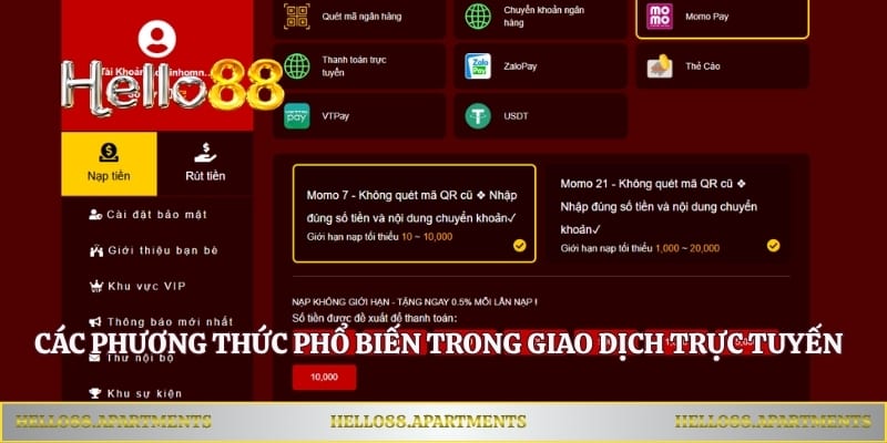 Các phương thức phổ biến trong giao dịch trực tuyến