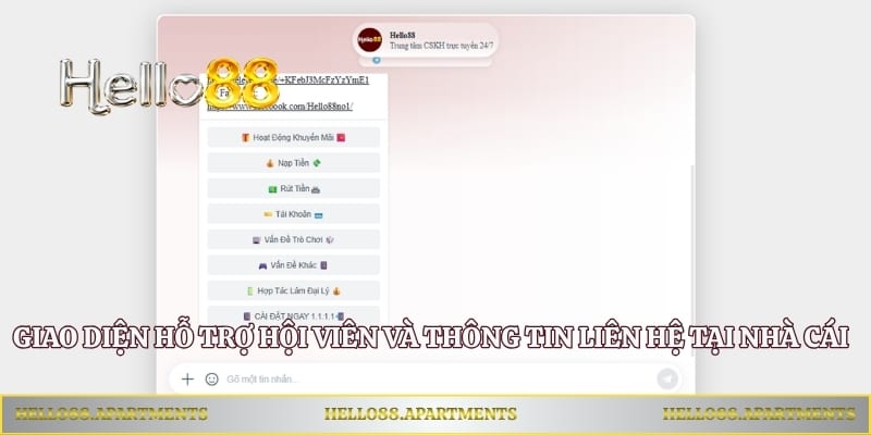 Giao diện hỗ trợ hội viên và thông tin liên hệ tại nhà cái
